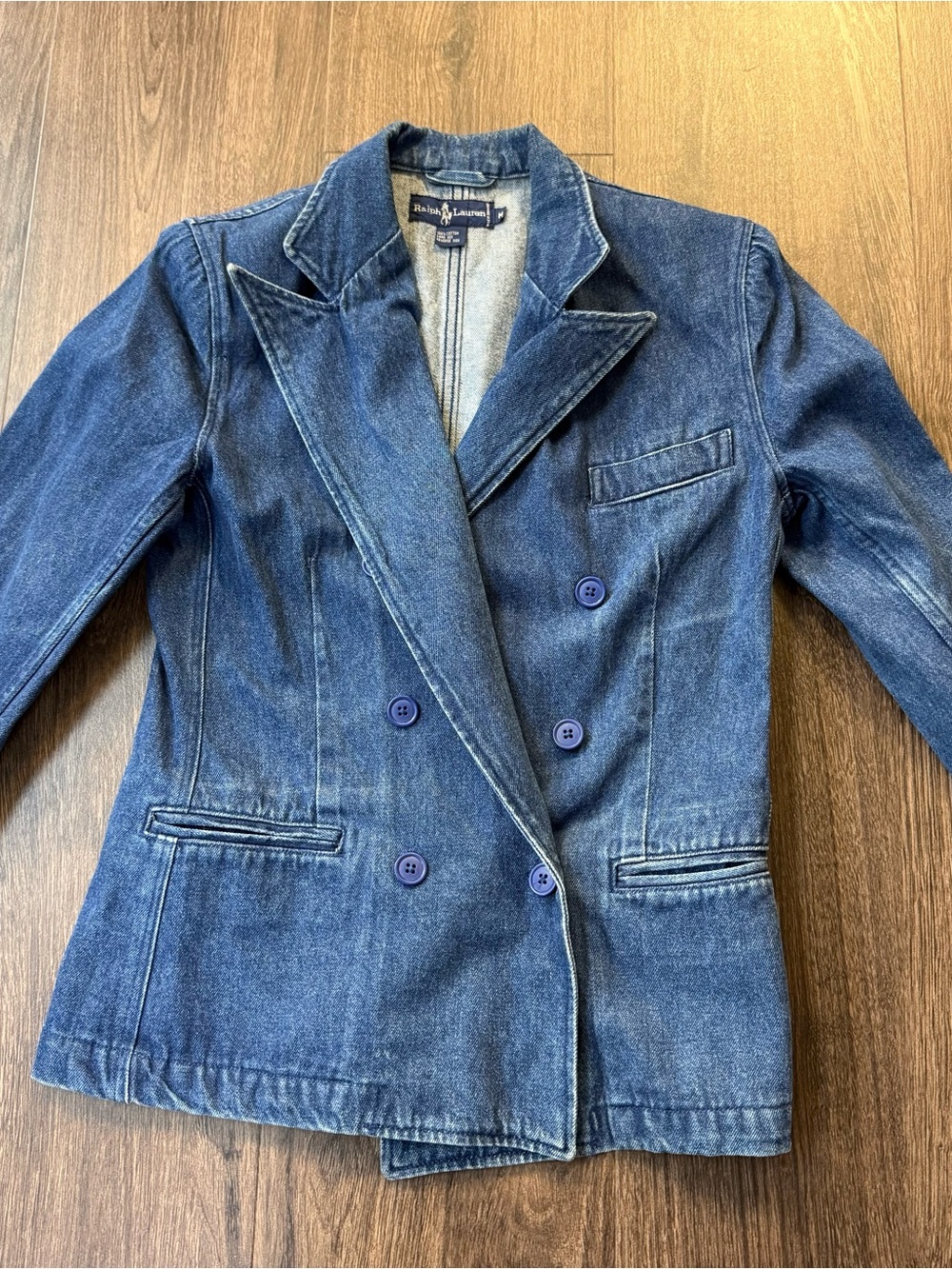 Ralph Lauren Double-Breasted Denim Blazer in Blue Medium
